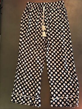 Anthropologie Black Polka Dot Drawstring Pants